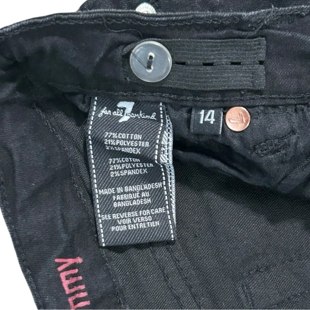 7 For All Man Kind Girls Jeans‎ Size 14 Slimmy Black Denim Adjustable Waist